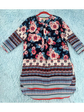 Fig & Flower Boho Blouse Top M Multicolor Floral Peasant Bohemian Boho-Chic